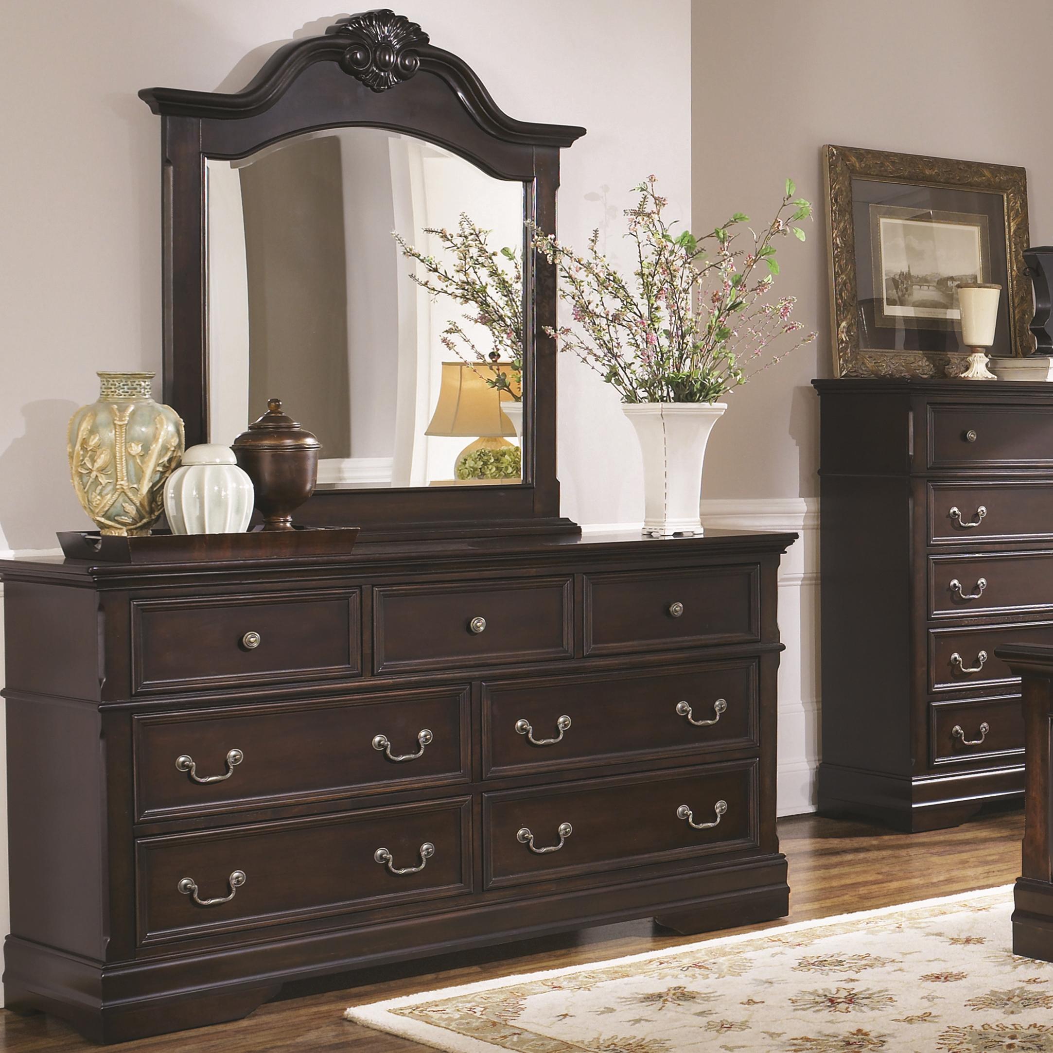 Coaster Cambridge 7 Drawer Dresser and Arched Mirror Set with Shell
